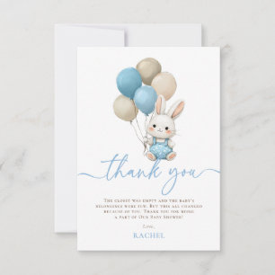 Tarjeta De Agradecimiento Bunny Rabbit Balloons Blue Boy Baby Shower