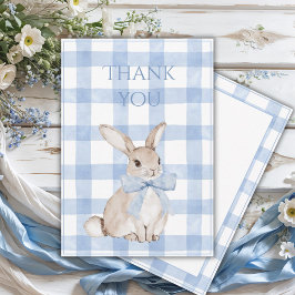 Tarjeta De Agradecimiento Bunny Rabbit Blue Plaid Vintage 