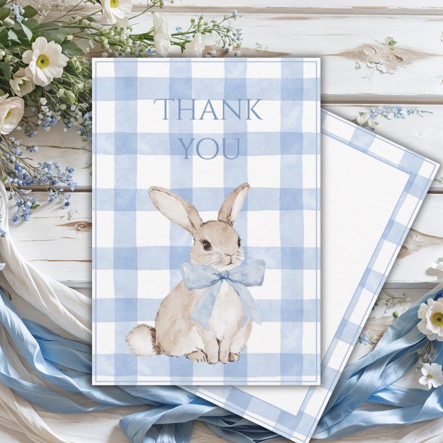 Tarjeta De Agradecimiento Bunny Rabbit Blue Plaid Vintage  (Subido por el creador)