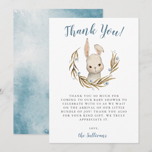 Tarjeta De Agradecimiento Bunny Rabbit Boy Baby Shower (Anverso / Reverso)