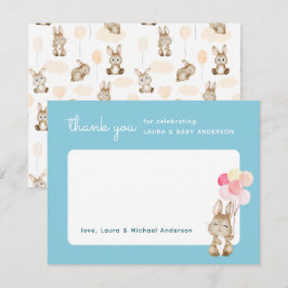 Tarjeta De Agradecimiento Bunny with Balloons Blue Baby Shower