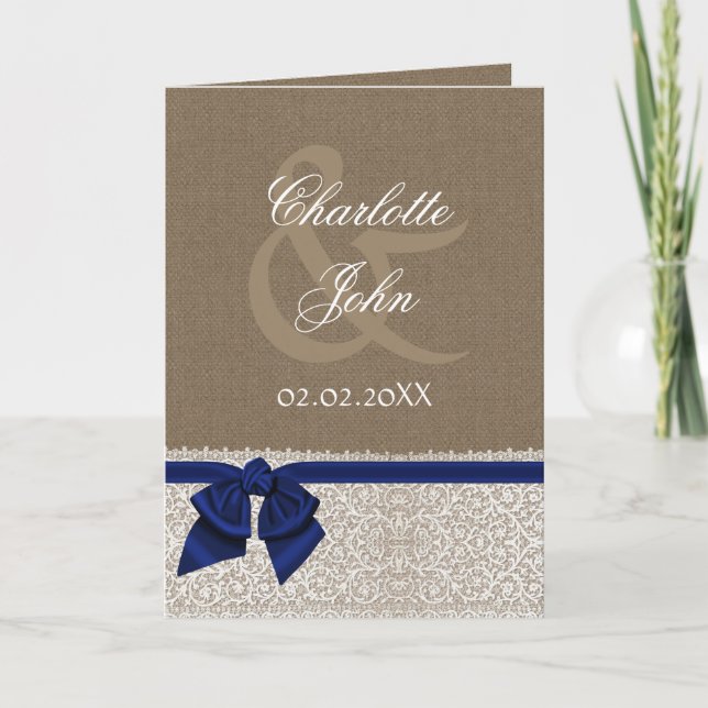 Tarjeta De Agradecimiento Bupomada de FAUX, encaje azul marino y blanco Grac (Anverso)