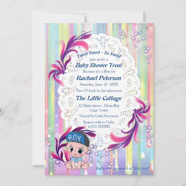 Tarjeta De Agradecimiento Burbujas arcoiris de Baby Boy y Baby Shower de Uni (Anverso)