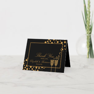 Tarjeta De Agradecimiento Burbujas de champán de oro - Negro y oro -