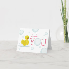 Tarjeta De Agradecimiento Burbujas de Duck Rubber Baby Shower Gracias Rosa