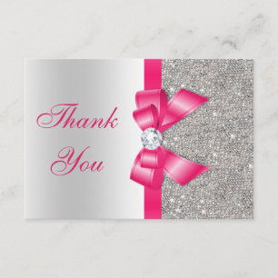 Tarjeta De Agradecimiento Burbujas rosadas calientes y diamantes en blanco g