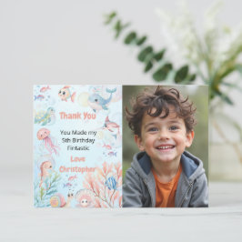 Tarjeta De Agradecimiento Burbujas y Aletas Cumpleaños Infantiles