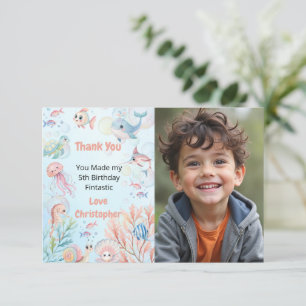 Tarjeta De Agradecimiento Burbujas y Aletas Cumpleaños Infantiles