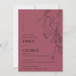 TARJETA DE AGRADECIMIENTO BURGANDY DRAWING FLORA REHEARSAL DINNER INVITE