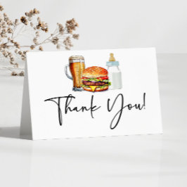 Tarjeta De Agradecimiento Burgers Brews and Diapers Too! Baby Shower