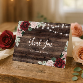 Tarjeta De Agradecimiento Burgundy and Blush Rustic Wedding Thank You Card