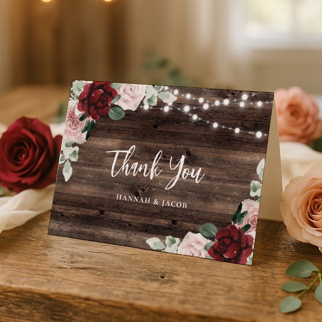 Tarjeta De Agradecimiento Burgundy and Blush Rustic Wedding Thank You Card (Subido por el creador)