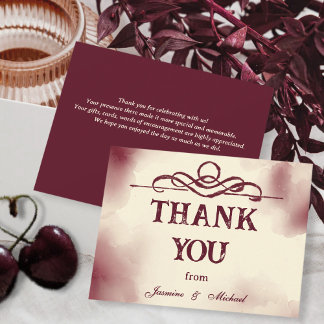 Tarjeta De Agradecimiento Burgundy and Ivory Vintage Minimalist Wedding 