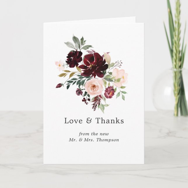 Tarjeta De Agradecimiento Burgundy Berry y Rubor Floral Boda Foto (Anverso)
