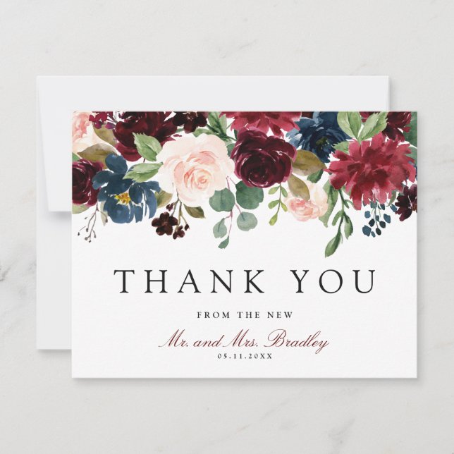 Tarjeta De Agradecimiento Burgundy Bouquet | Gracias (Anverso)