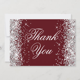 Tarjeta De Agradecimiento Burgundy Brillo Plateado Brillante
