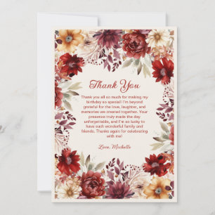 Tarjeta De Agradecimiento Burgundy Crema Floral Cumpleaños Gracias