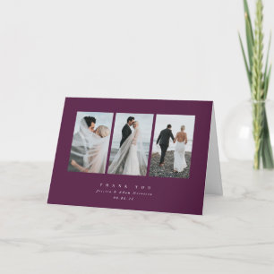Tarjeta De Agradecimiento Burgundy Elegant Minimal Triple Boda de fotografía