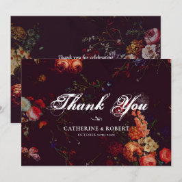 Tarjeta De Agradecimiento Burgundy Elegante Oscuro Floral Malhumorado  