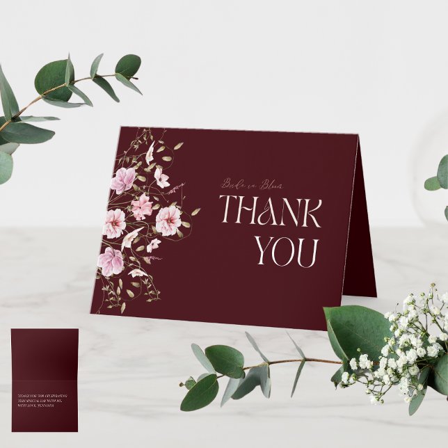 Tarjeta De Agradecimiento Burgundy Floral Bridal Shower Thank You Card  (Subido por el creador)