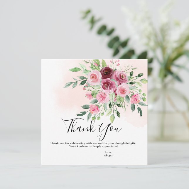 Tarjeta De Agradecimiento Burgundy Floral  Despedida de Soltera (Anverso de pie)