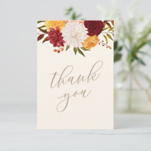 Tarjeta De Agradecimiento Burgundy Floral Fall Baby Shower