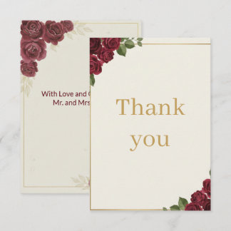 Tarjeta De Agradecimiento Burgundy Floral Gold Script Wedding Thank You Card