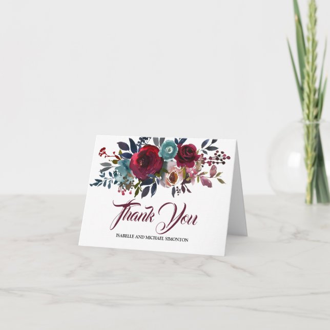 Tarjeta De Agradecimiento Burgundy Floral personalizado gracias (Anverso)