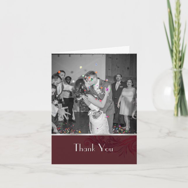 Tarjeta De Agradecimiento Burgundy Flourish Custom Photo Thank You Card (Anverso)