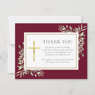 Tarjeta De Agradecimiento Burgundy Funeral Acuarela Greenery Cristiano