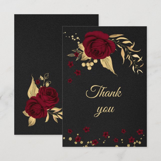 tarjeta de agradecimiento burgundy gold floral bla (Anverso / Reverso)