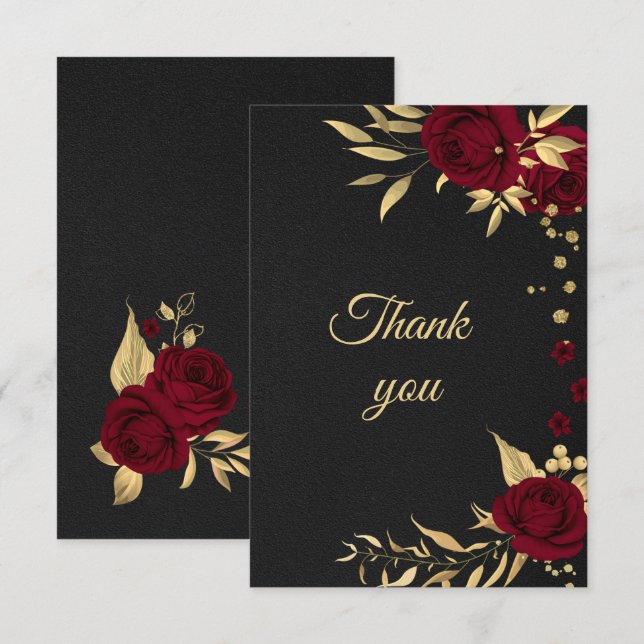 tarjeta de agradecimiento burgundy gold floral bla (Anverso / Reverso)