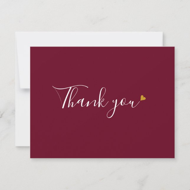 Tarjeta De Agradecimiento Burgundy Gold Heart Moda Script Business (Anverso)