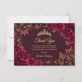 Tarjeta De Agradecimiento Burgundy Gold Quinceanera