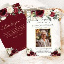Burgundy Marfil Blanco Floral Foto Funeral Memoria