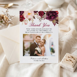 Tarjeta De Agradecimiento Burgundy Marsala Boda Floral Foto Gracias