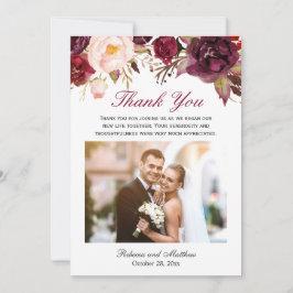 Tarjeta De Agradecimiento Burgundy Marsala Boda Floral Foto Gracias