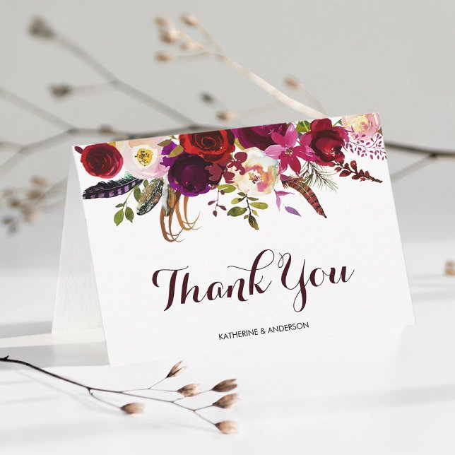 Tarjeta De Agradecimiento Burgundy Marsala Boda Floral Gracias (Subido por el creador)