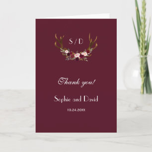 Tarjeta De Agradecimiento Burgundy Marsala Floral Cuerna de Ciervo Boda Agra