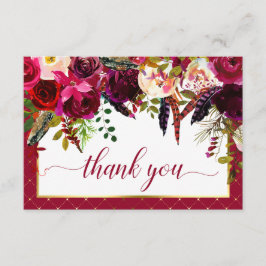 Tarjeta De Agradecimiento Burgundy Marsala Moda Rustica Floral Gracias