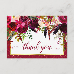 Tarjeta De Agradecimiento Burgundy Marsala Moda Rustica Floral Gracias