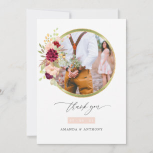 Tarjeta De Agradecimiento Burgundy-Marsala y foto de Boda de Rubor