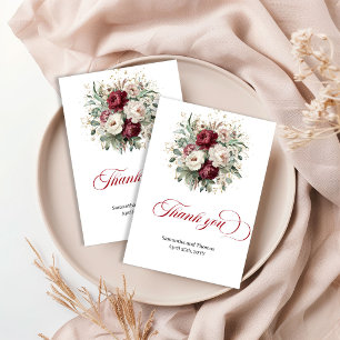 Tarjeta De Agradecimiento Burgundy Moderna Floral Eucalipto Dorado Gracias