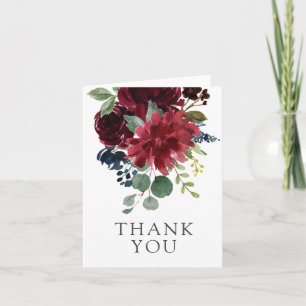 Tarjeta De Agradecimiento Burgundy Navy y Blush Elegante Floral Gracias