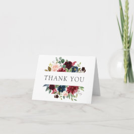 Tarjeta De Agradecimiento Burgundy Navy y Blush Floral Gracias