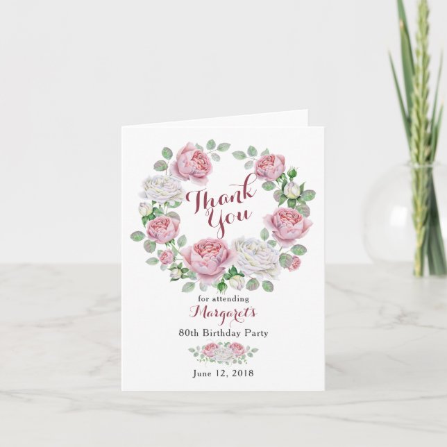 Tarjeta De Agradecimiento Burgundy Pink Country Rose 80th Birthday Thank You (Anverso)