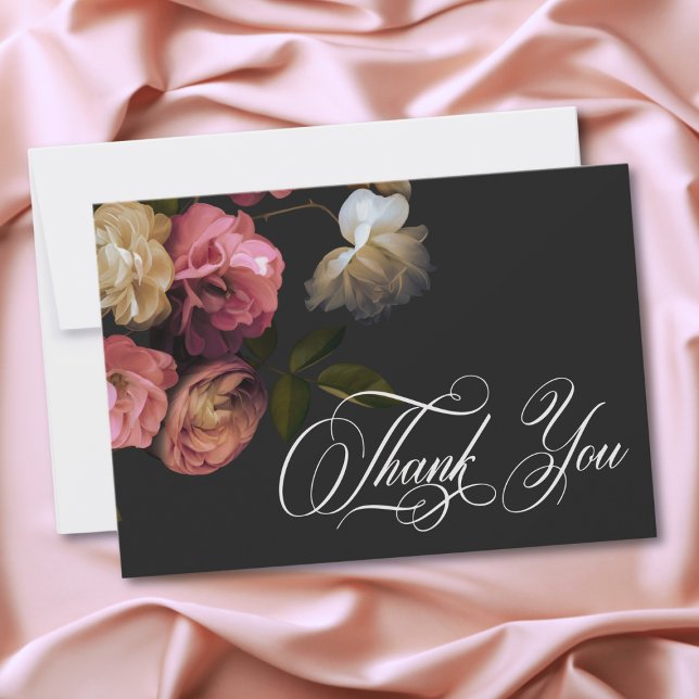 Tarjeta De Agradecimiento Burgundy & Pink Romantic Rose Black Moody Wedding (Burgundy & Pink Romantic Rose Black Moody Wedding Thank You Card)