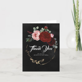 Tarjeta De Agradecimiento Burgundy Red Flowers Black Boda Gracias