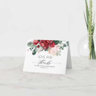Tarjeta De Agradecimiento Burgundy Red y Rubor Floral Gracias