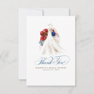 Tarjeta De Agradecimiento Burgundy Rojo Azul Marino Floral Bridal Shower Agr